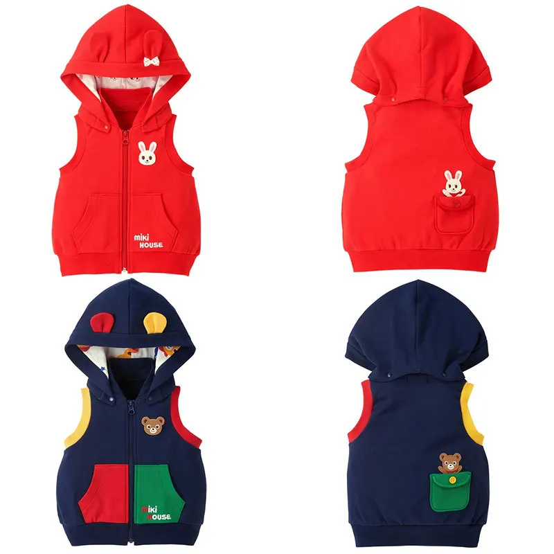 

Children's Clothes Fall 2023 New Boys and Girls Cartoon Bears Bunny Hooded Vest Jacked Vest Shoulder Jacket