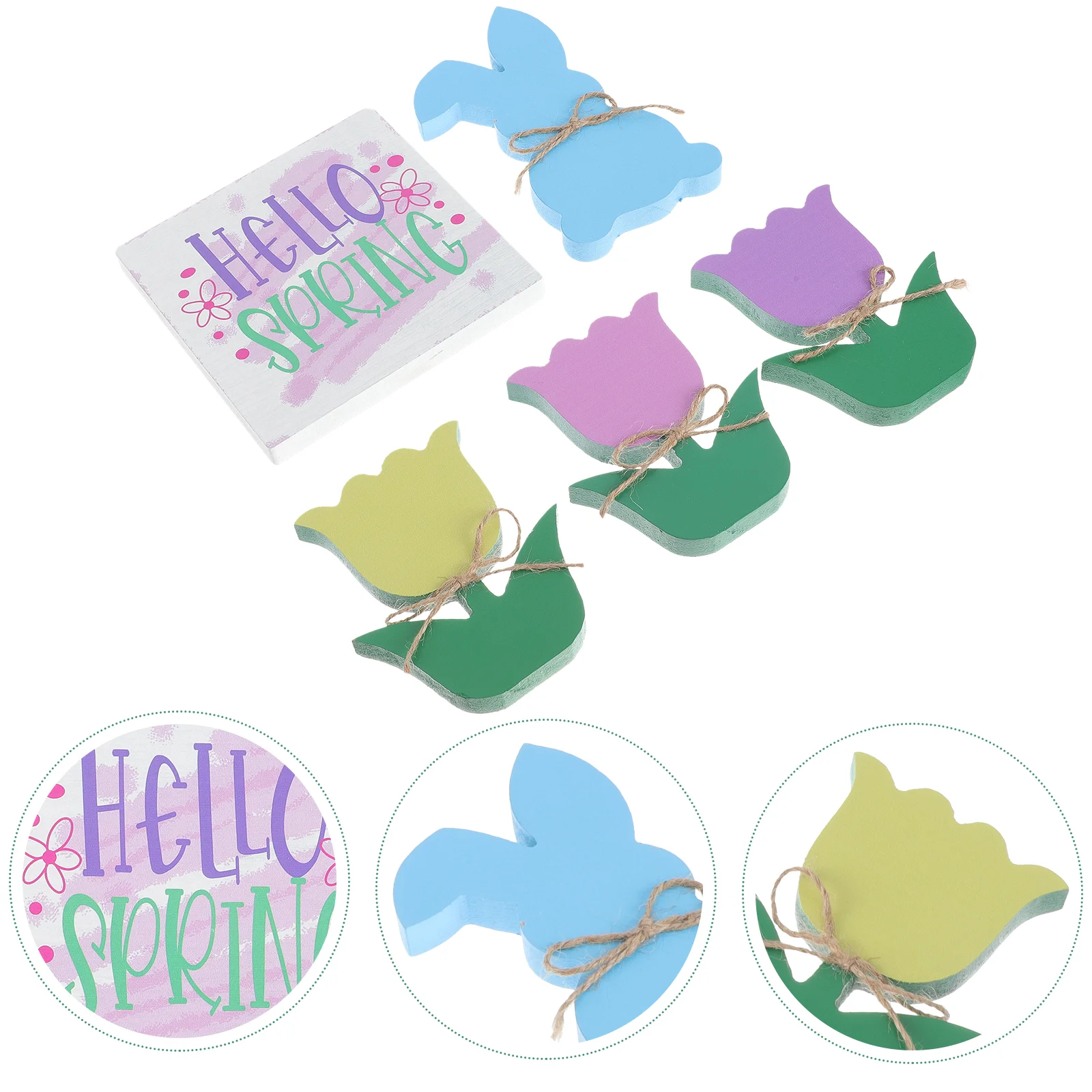 

5Pcs Tulip Model Block Adornment Adorable Rabbit Decoration Desktop Ornament