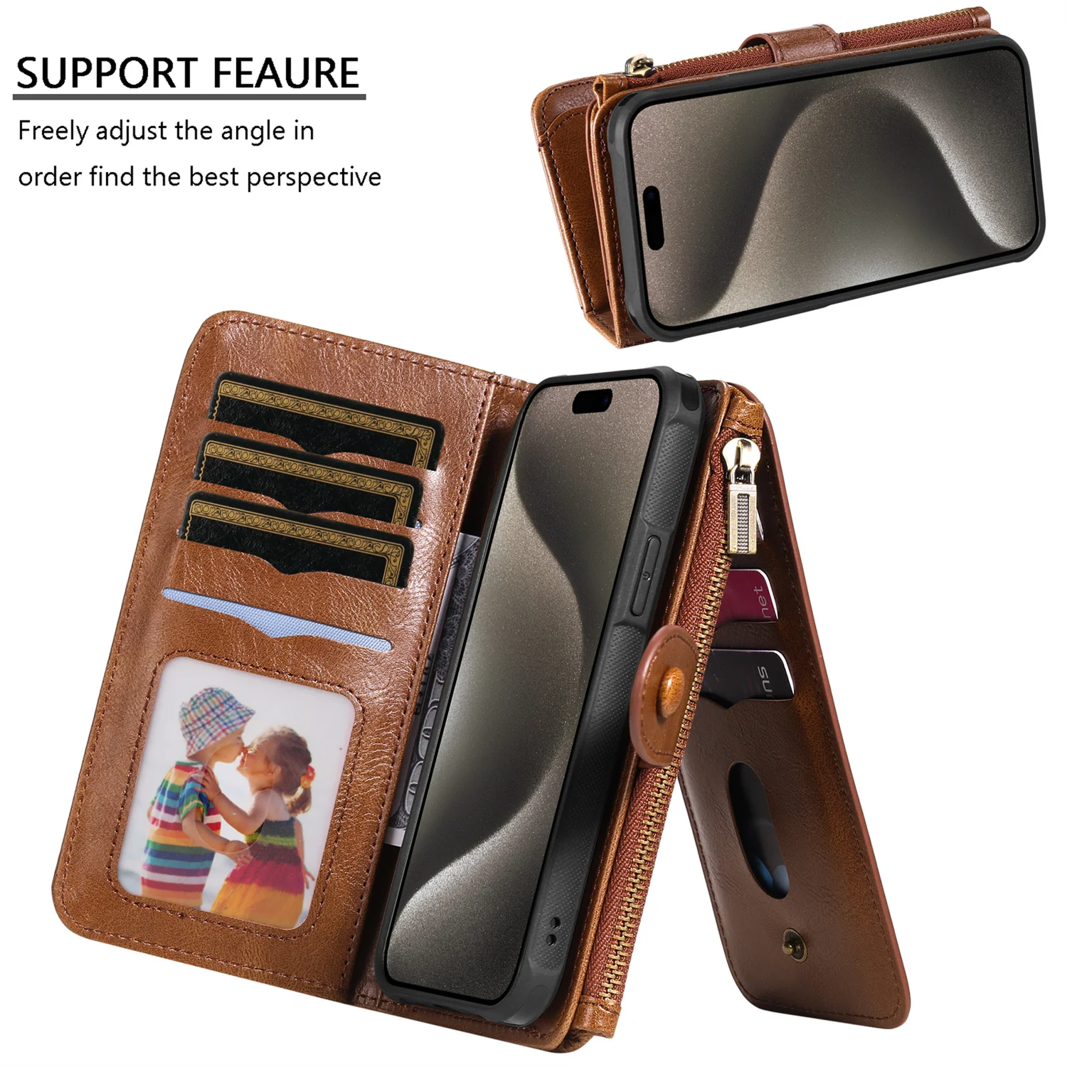 Роскошный Съемный кожаный чехол 2 в 1 стиле ретро для iPhone 15 Pro Max 6S 7G 8G XR Xs 11 12 13 Mini 14