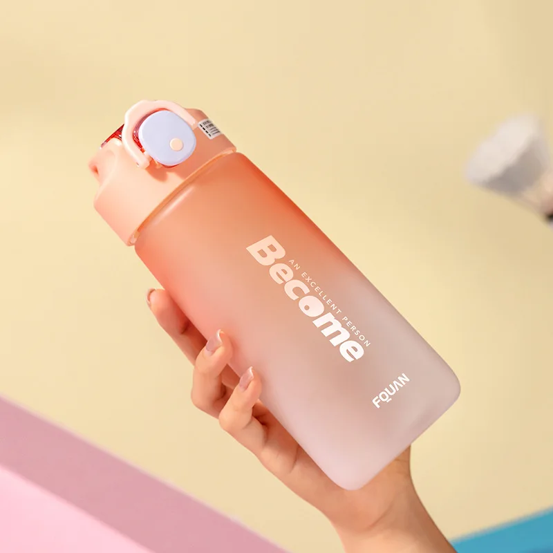 

480mL Outdoor Sports Straw Water Bottle Gradient Anti-choking with Scale Bomb Cover Frosted Cup for Hiking Camping Fitness Yoga