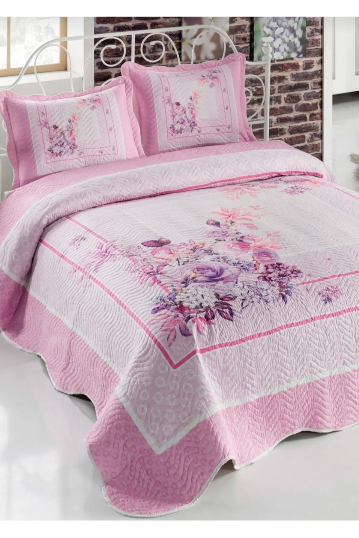 

Quilted Double Bed Cover Debra Microfiber 250x260 Çarşafsız Single Size Pink
