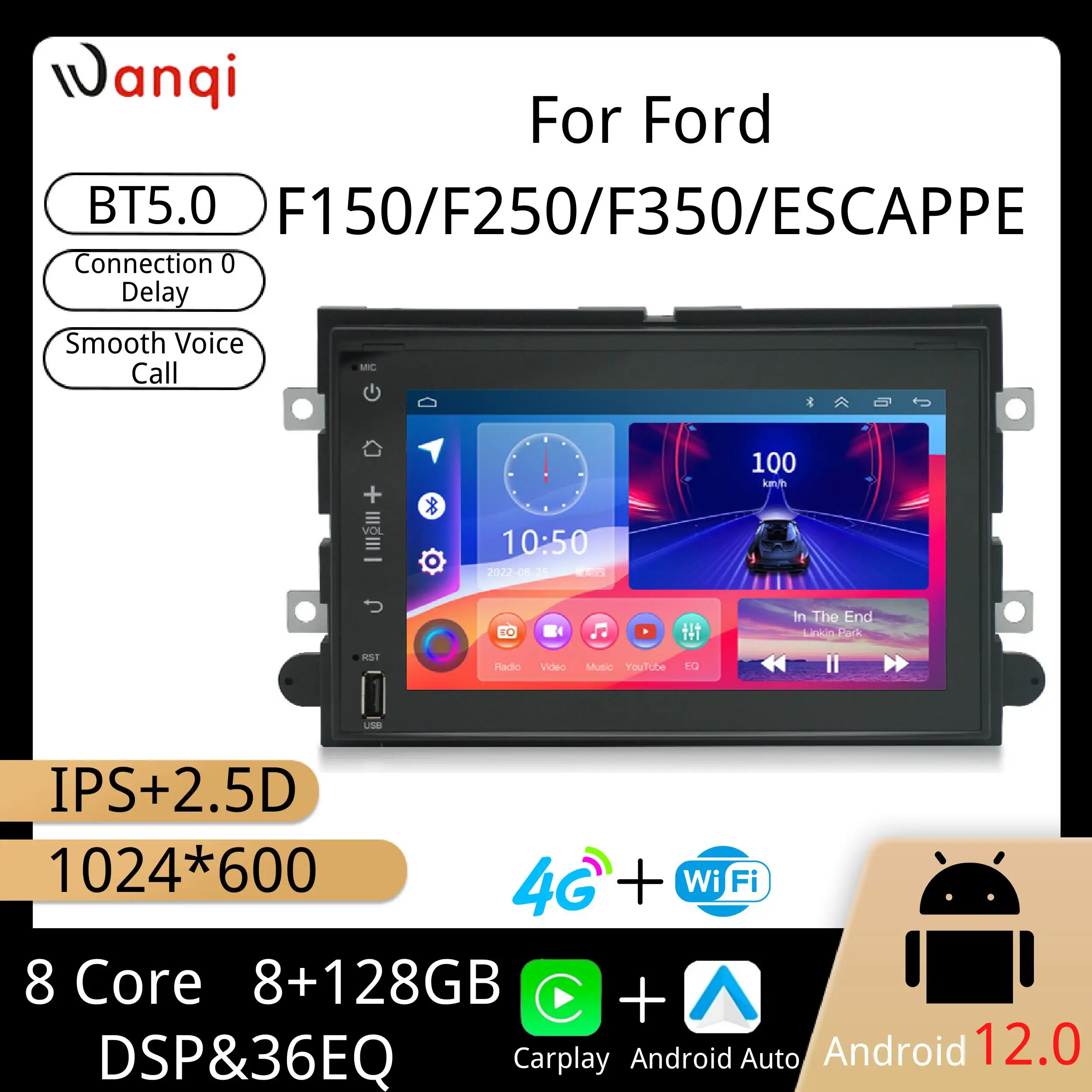 Wanqi Android 12,0 4G + WIFI 8 ядер 8 + 128 Гб Carplay + Android Auto DSP GPS для Ford F150 F250 F350 Escape Edge автомобильный Радио медиаплеер Wanqi Android 12,0 4G + WIFI 8 ядер 8 + 128 Гб Carplay + Android Auto DSP GPS для Ford F150 F250 F350 Escape Edge автомобильный Радио медиаплеер