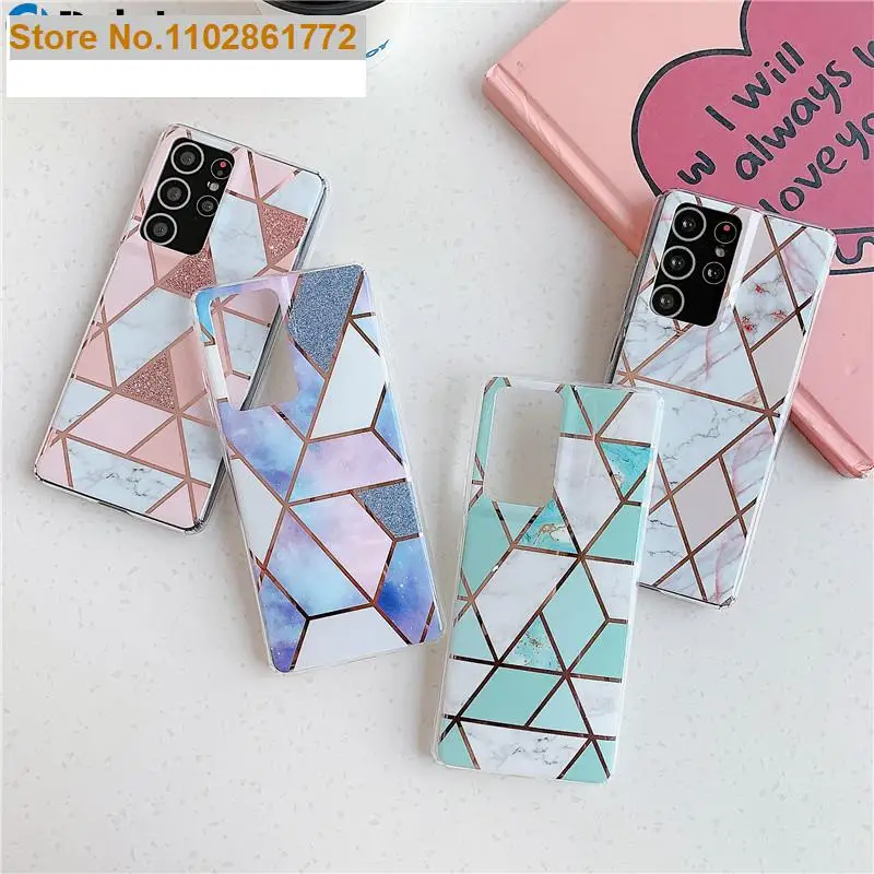 

Plating Marble Phone Case For Samsung Galaxy S21 Ultra S20 Plus S10 Note 20 10 A20 A21S A31 A50 A51 A70 A71 Geometric Soft Cover