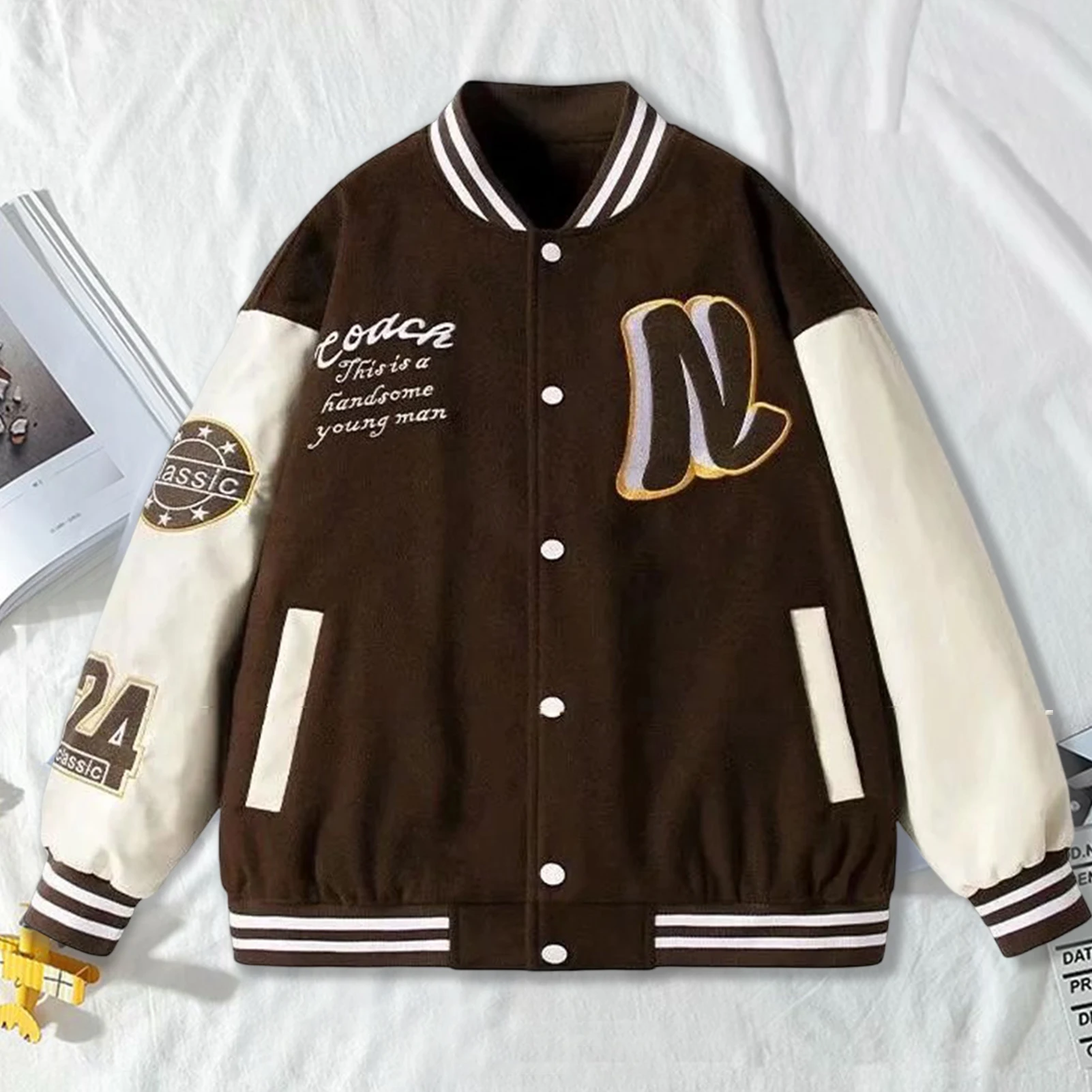 

Fashion Bomber Jackets Women Autumn Winter Streetwear Baseball Uniform Oversize Coat Loose Student Jackets And Coats