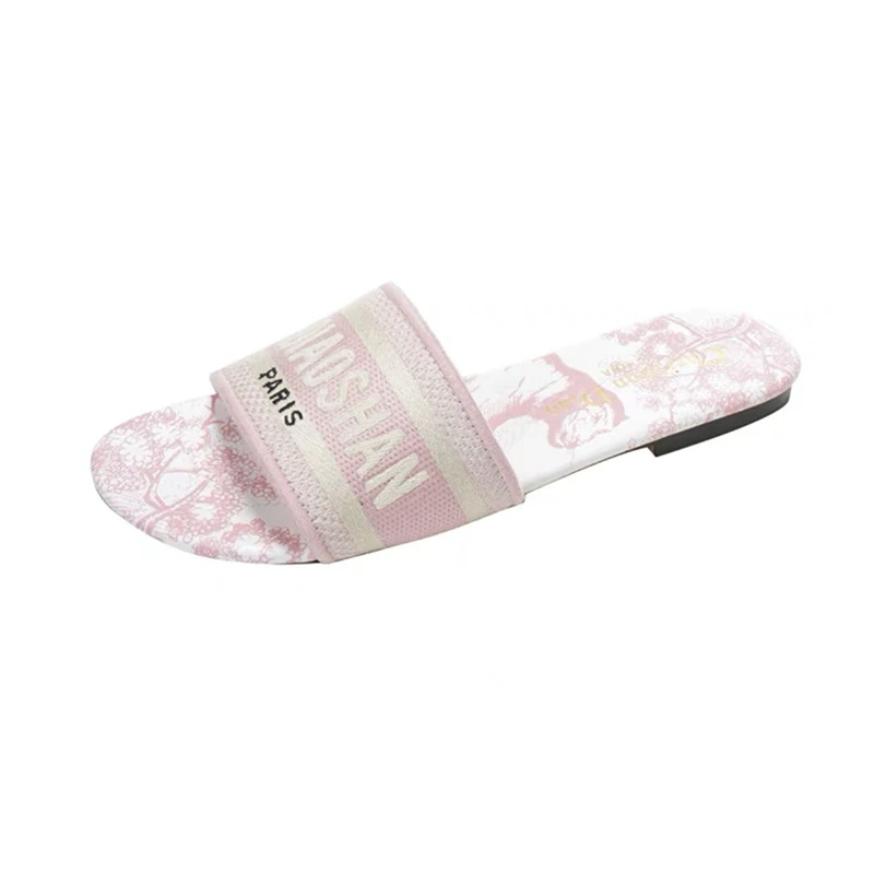 

Luxury Sandals Women Slippers Fashion Designers Sandals Vacation Beach Shoes Color Matching Letter Ladies Flat Slippers 2023 New