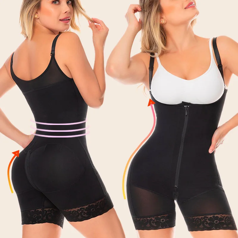 

Women Fajas Colombianas Postpartum Waist Trainer Butt Liffter Body Shaper With Zipper Closure Push Up Breasts Slimming Lingerie