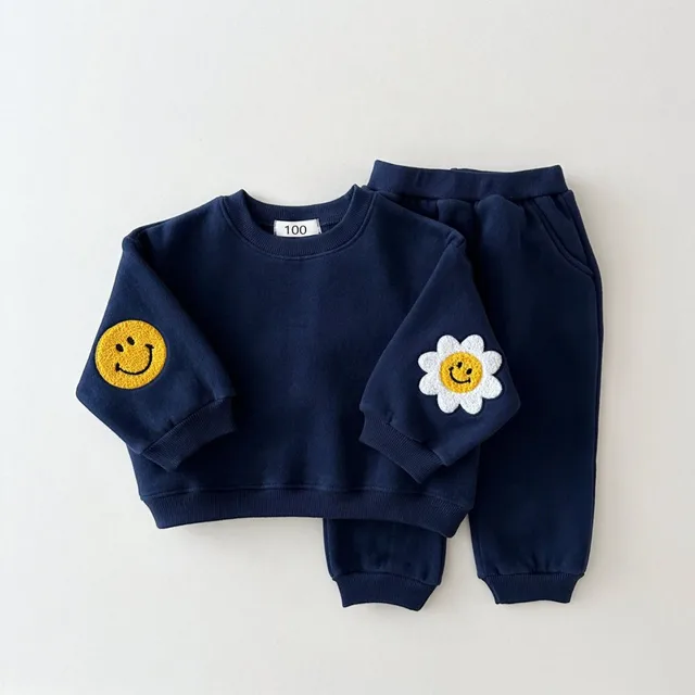 2023 Spring New Toddler Baby Girl Clothes Set Long Sleeve Patch Sweatshirt + Pants 2pcs Boys Sports Suit Girls Boutique Outfits 1
