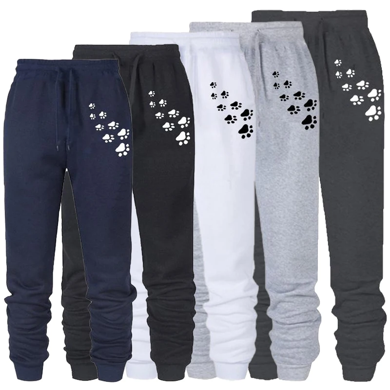 Women Cat Paw Printed Sweatpants Casual Loose Elastic Waist Sports Pants Solid Color Sweatpants Ankle-Length Thick Trousers