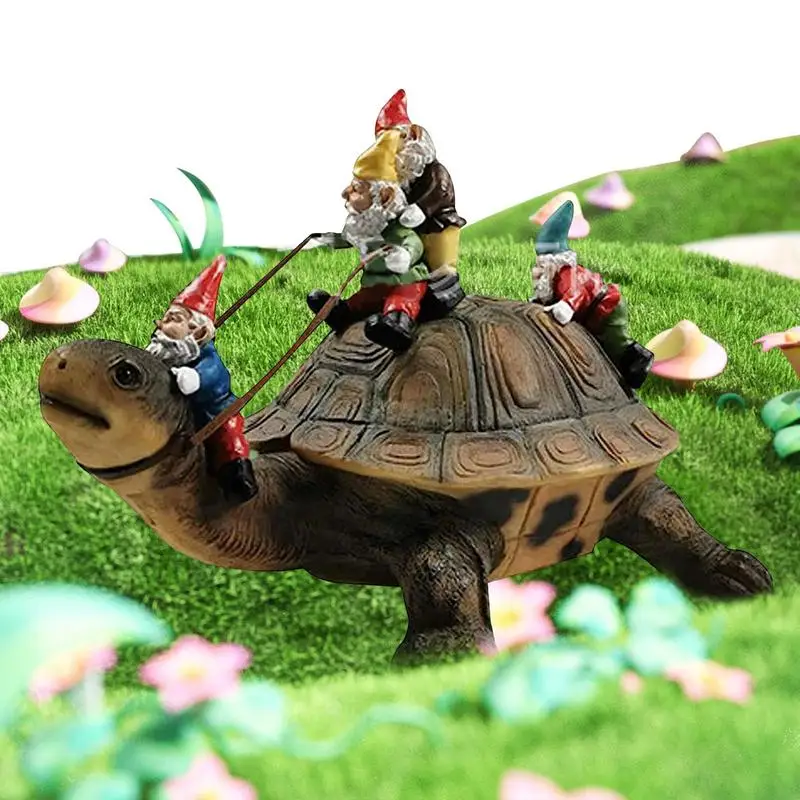 

Garden Gnome Turtle Statues Resin Gnome Sitting On Turtle Statue Yard Art Resin Figurine Decorations Turtle Dwarf Garden