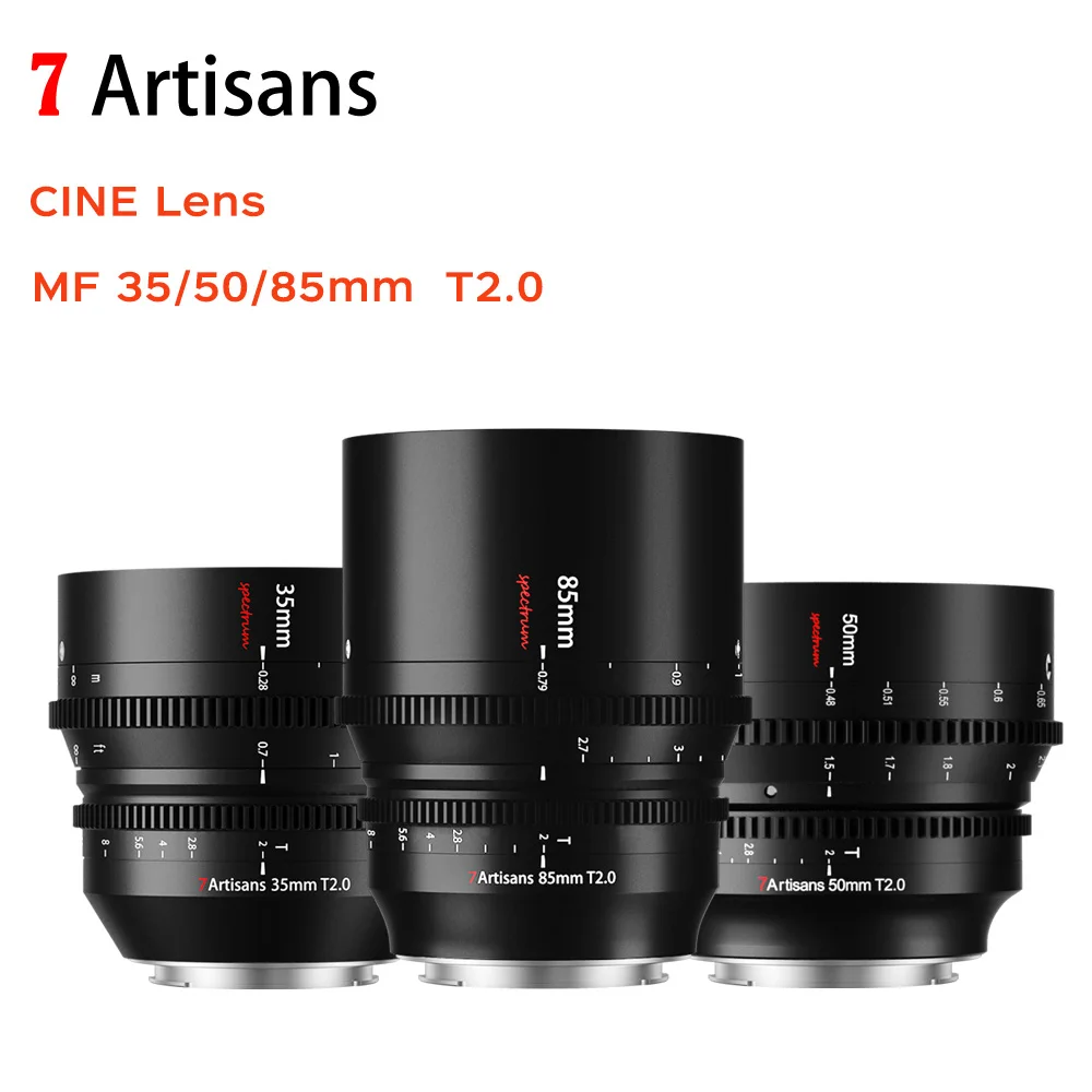

7artisans 35/50/85 мм T2.0 Полнокадровый MF Cine объектив для Sony E Blackmagic BMPCC 4K L Lumix Canon R Nikon Z Mount