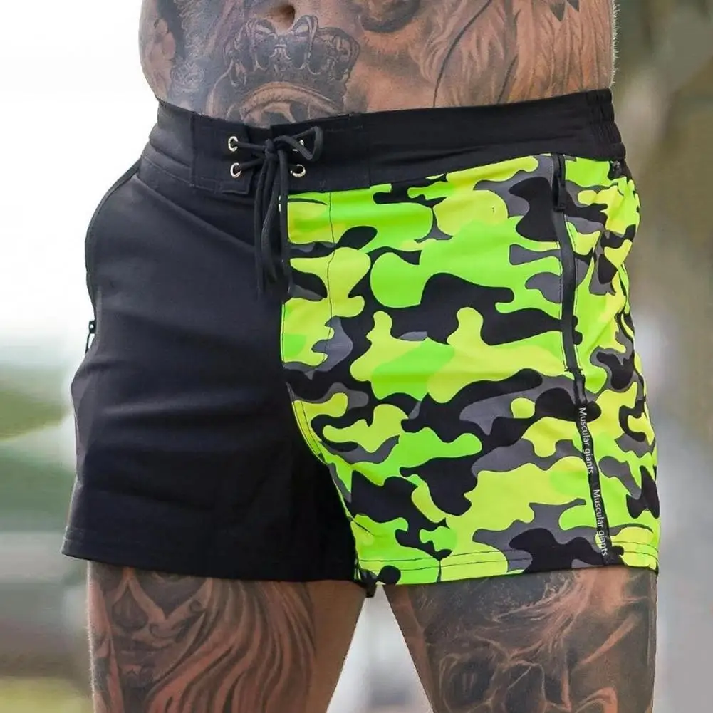 Шорты мужские для бега с регулируемым шнурком пляжные камуфляжным принтом на
