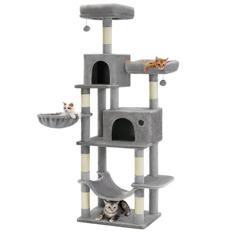

Cat Tree Tall Cat Tower with Removable Top Perch Covers Cat Condo with Scratching Posts Light Gray