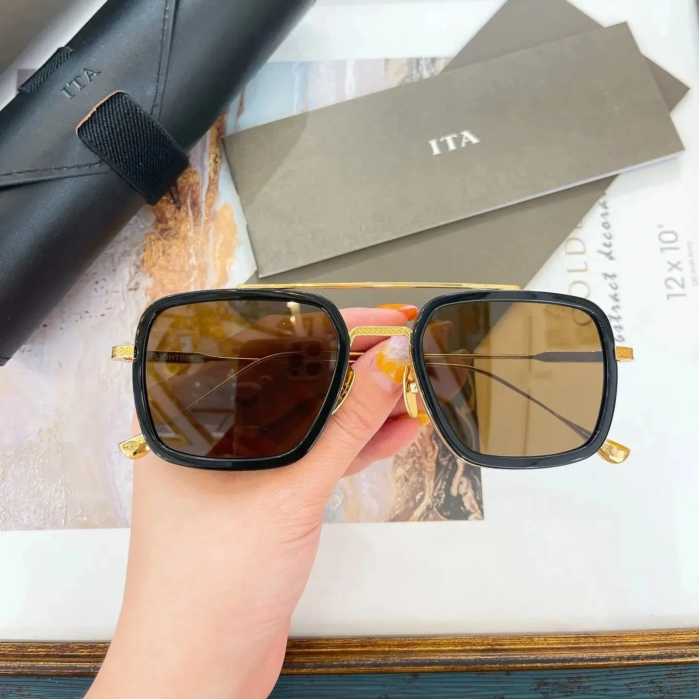 Authentic ADITA FLIGHT 006 Premium Square UV400 Polarized Men Women Sun Glasses Business Luxury Alloy Frame Male Couple Eyewear