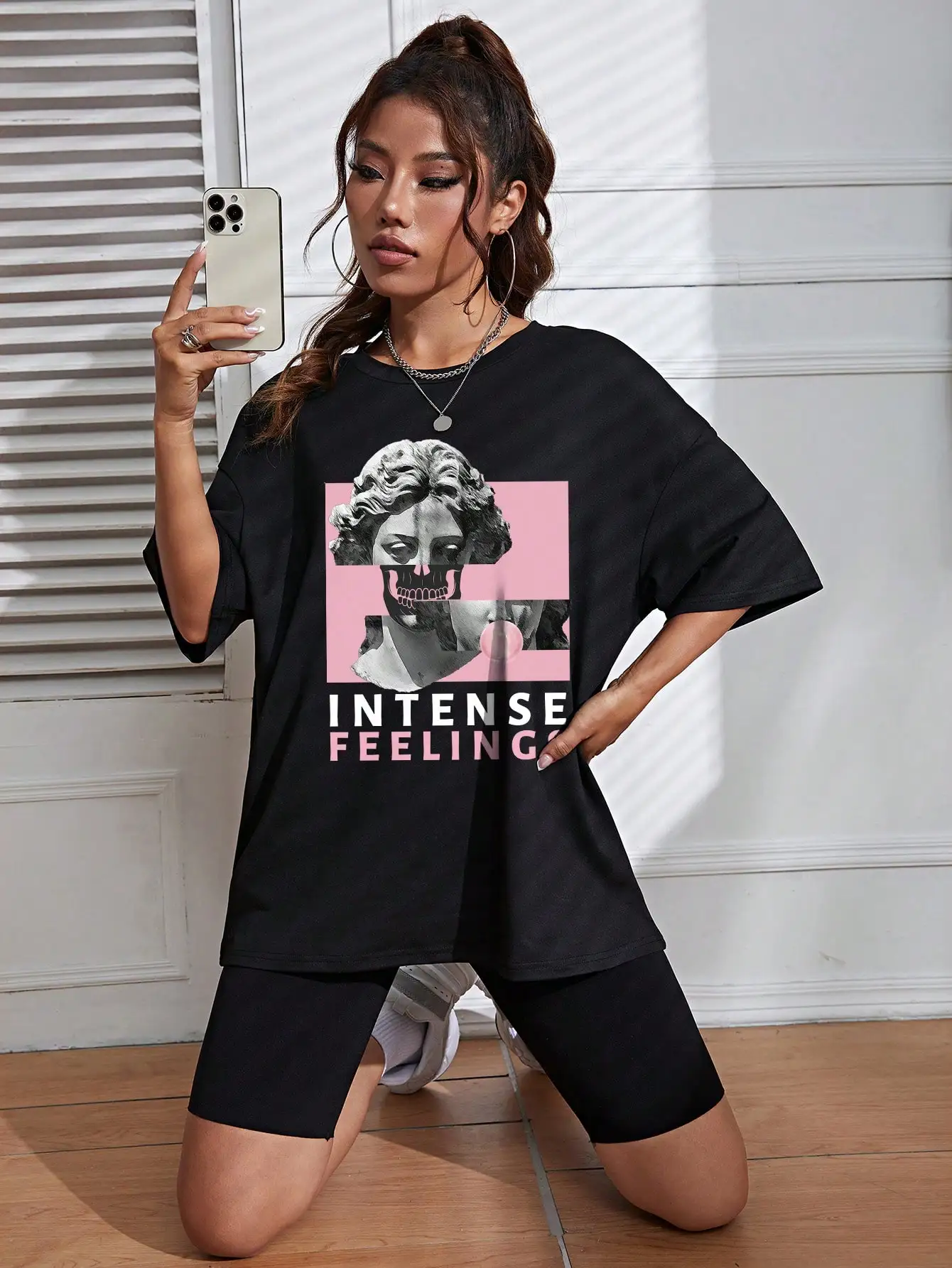 Забавные хлопковые футболки Sulpture с интенсивными чувствами, индивидуальная футболка в стиле хип-хоп, универсальная женская необходимая Повседневная футболка