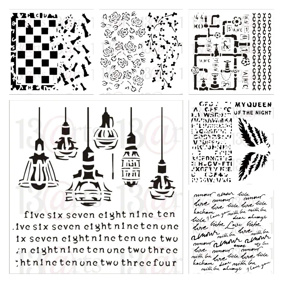 

DIY Love Letters Roses My Queen Chessboard Lamps Pipes Chain Layered Stencils Scrapbook Photo Album Decor Painting Coloring Mold