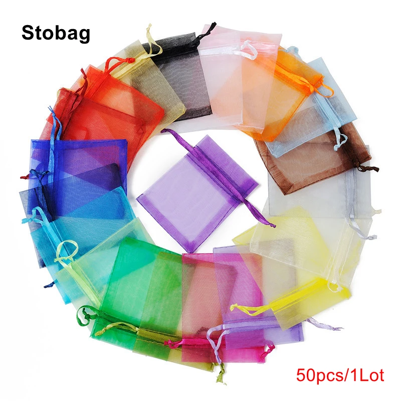 

StoBag 50pcs Color Small Organza Jewelry Packaging Bags Gift Candy Present Storage Party Favors Wedding Pouches Wholesales
