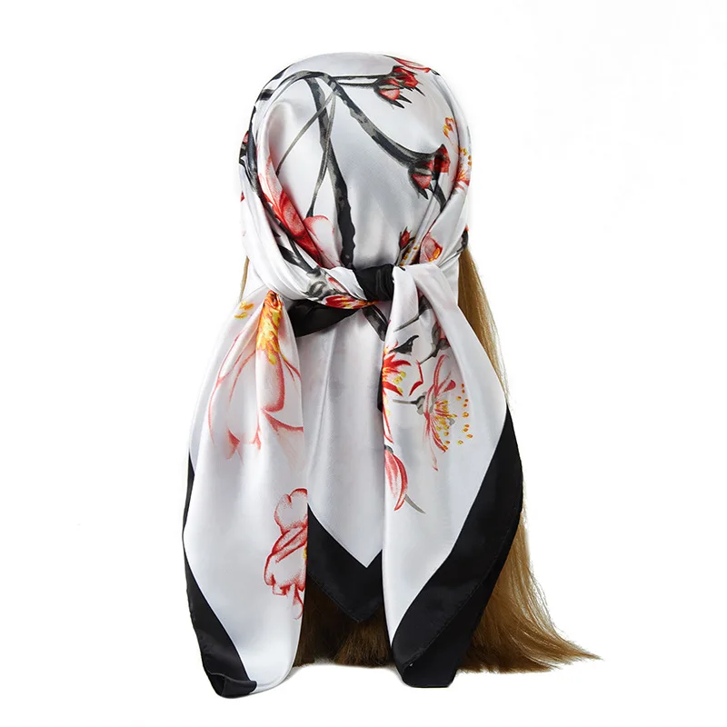 

Шелковый шарф шарфы головные уборы для женщин винтажный всесезонный шарф для волос 90*90 см хиджаб фуляр бандана женский головной платок