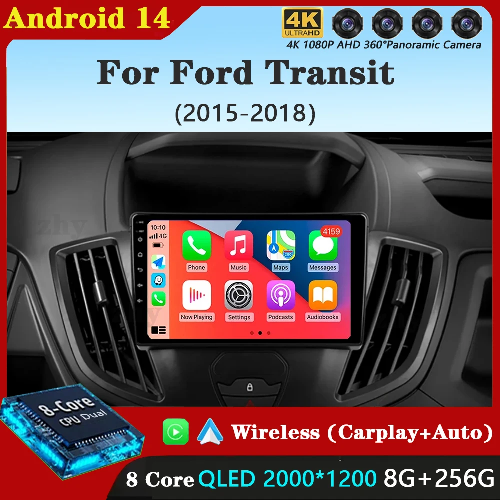 Для Ford Transit 2015 2016 2017 2018 Android 14 беспроводной Carplay e Auto WIFI + 4G автомагнитола видео