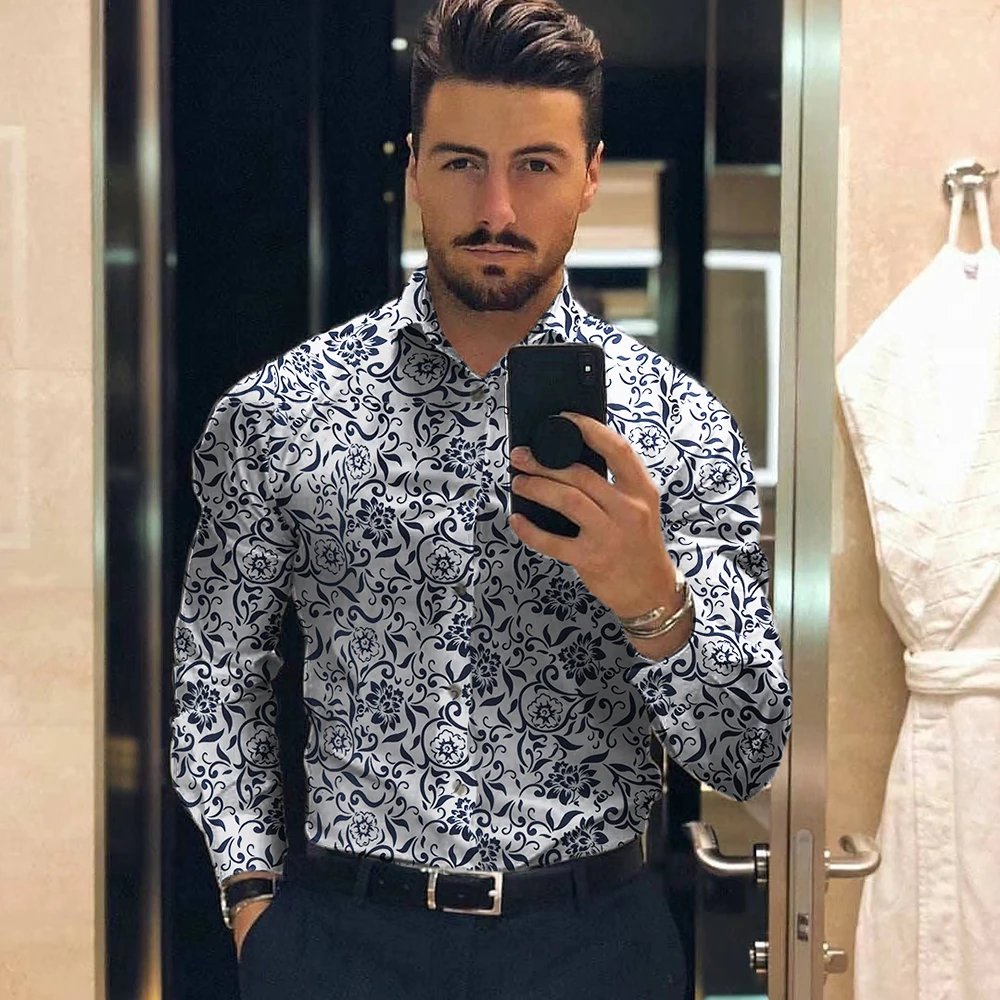 Men's Shirt For Men Clothing Social Male Blouse Hawaiian Long Sleeve Cardigan Blouses And Button Up Luxury Tee Shirt Man  2022
