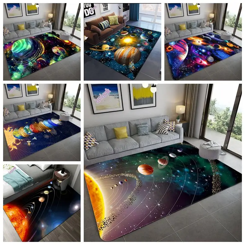 

3D Blue Starry Sky Children's Room Rug Carpet Space Planet Art Carpets Anti-slip Mat Home Decoration Play Crawling Mat Area Rug