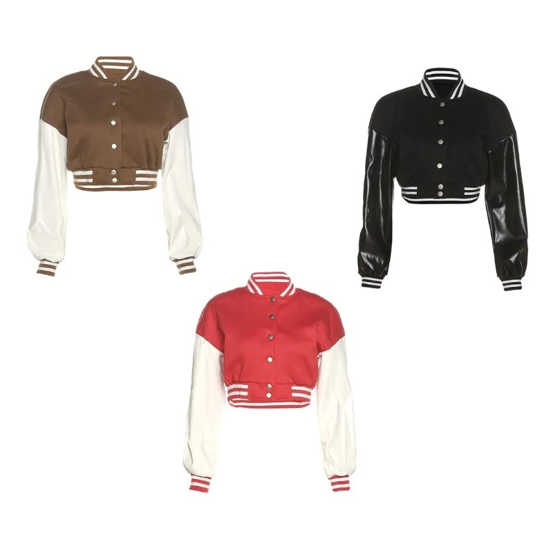 

Coat Top Long Sleeve Sweatshirt Party Casual Blouses Patchwork Baseball-Jacket
