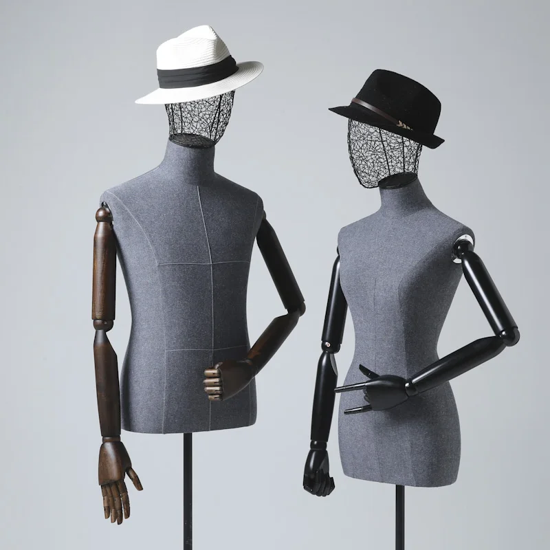 Black Brown Arm Fabric Cover Female Male Head Half-Body Mannequin Metal Base for Wedding Display Adjustable Rack Model