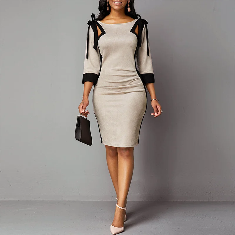 

Модное женское офисное платье-карандаш средней длины до колен с вырезами пикантное облегающее повседневное элегантное женское платье с уз...