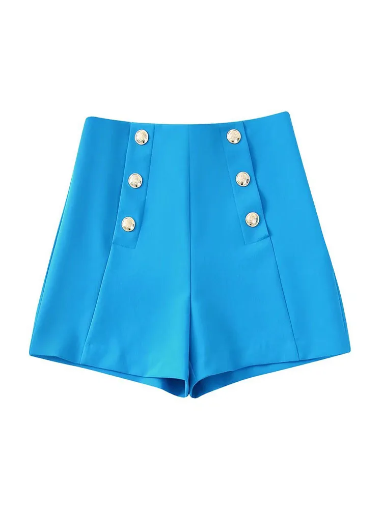

PB&ZA 1608025 Women 2022 summer New Fashion gold Buttons leisure Shorts Vintage High Waist Female Short Pants Mujer 1608/025