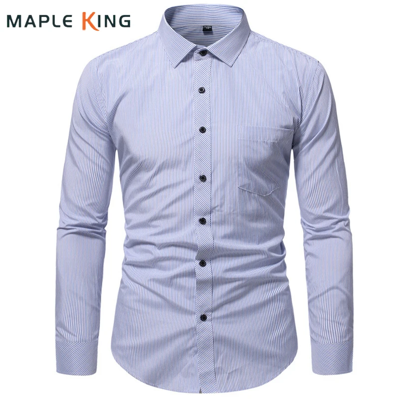 

Classic Blue Striped Shirts Designer Clothes Men 2022 Long Sleeve Social Business Homme Chemise Dress Shirt Mens Office Workwear