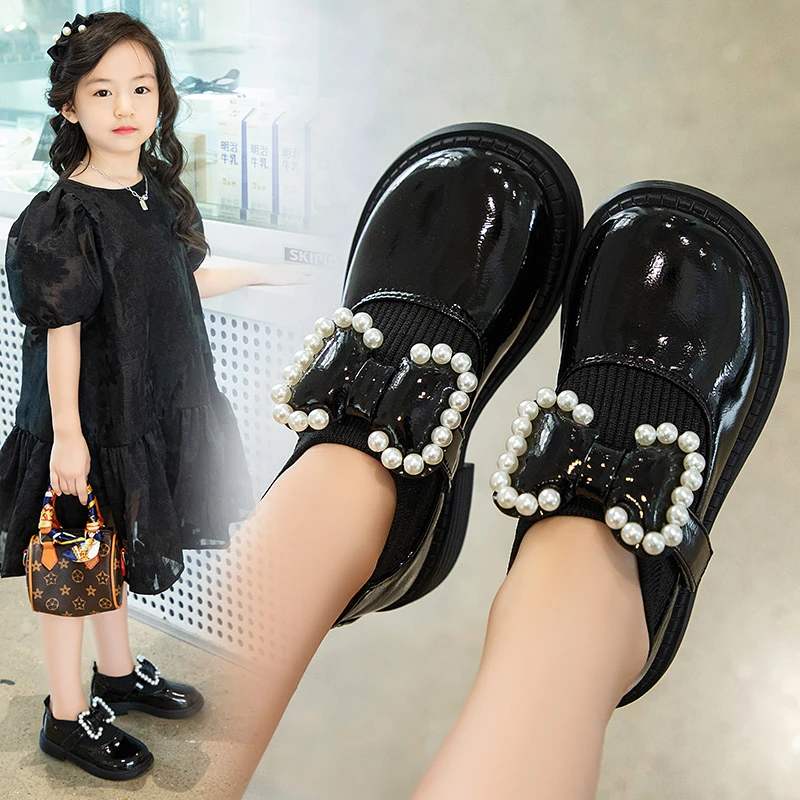 

Toddlers Girls Party Leather Shoes Fashion Children Flats Crystal Princess From 1~10Y Years Black,Red,White,Size 21-36#