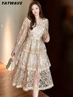 new high end floral embroidery mesh dress women fashion vintage puff sleeve lady cascading ruffles party midi dresses vestidos