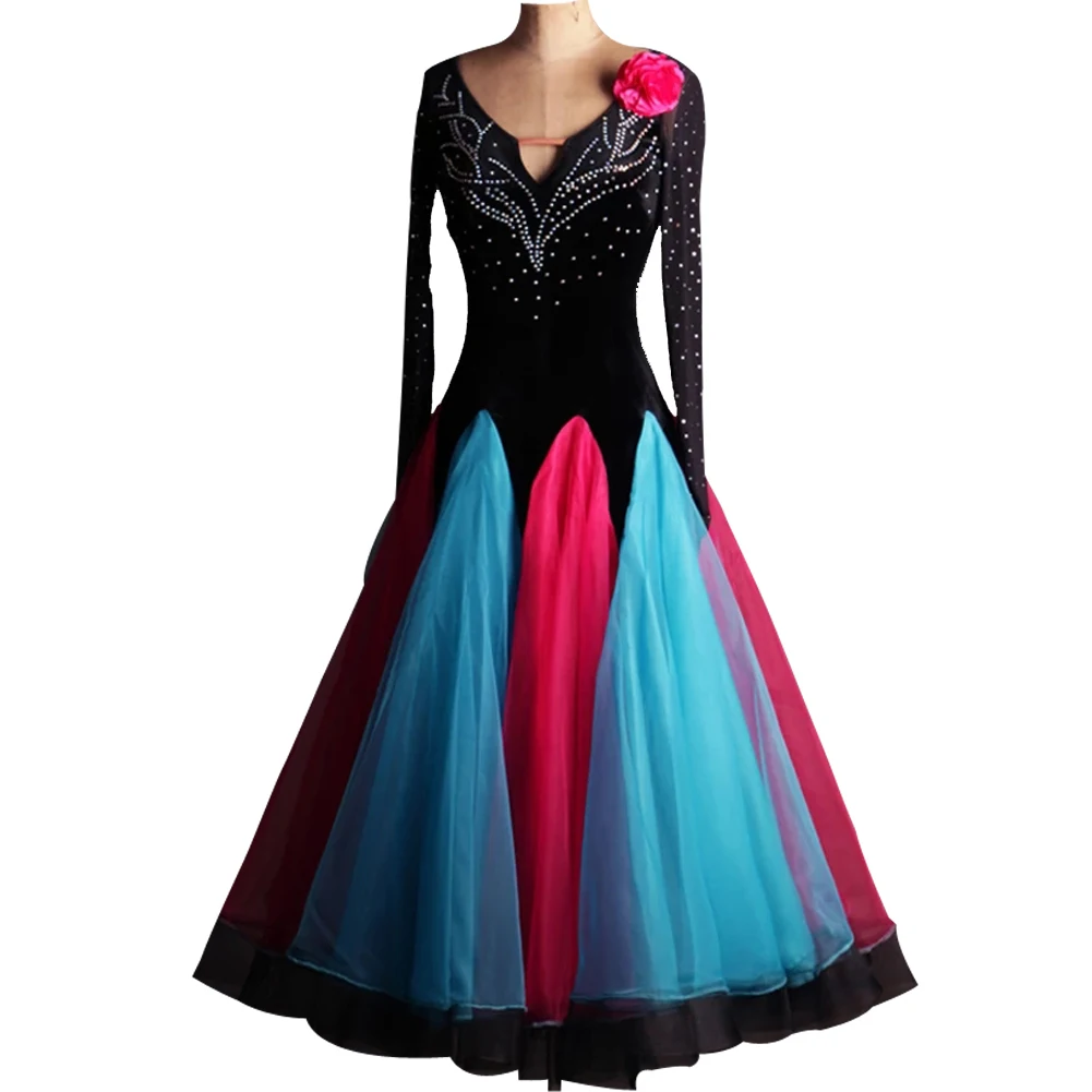

customize V collar rhinestones Dress woman dancing standard dance 2017 viennese waltz dress standard ballroom dancing clothes