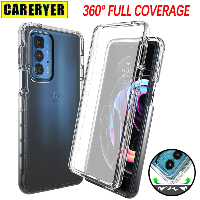

Transparent 360 Full Protection Case For Motorola Moto Edge 20 30 Pro Plus Lite E32 G62 G52 G22 Shockproof Gradient Clear Cover
