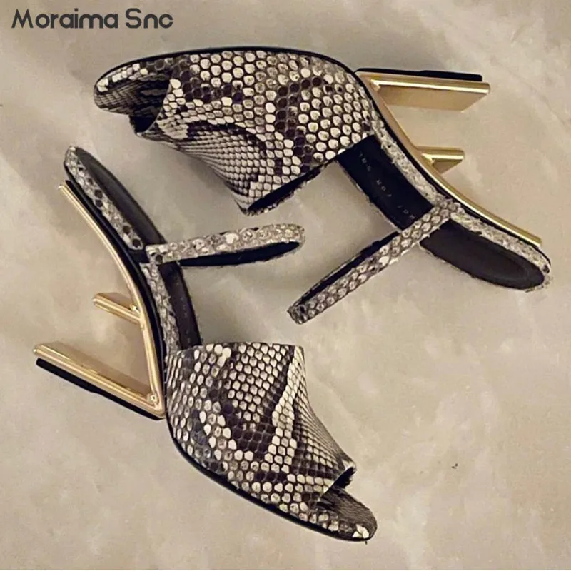 Special-Shaped Heel Hollow Fish Mouth Slippers French One-Word Sheep Wool High-Heeled Sandals Fashion Personality Women's Shoes