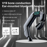 v19 bone conduction bluetooth headset led digital display wireless sport headphones ear hook noise reduction speaker earphone
