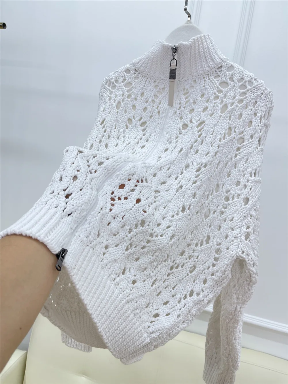 Женский вязаный кардиган на молнии универсальный хлопковый Кардиган с длинным