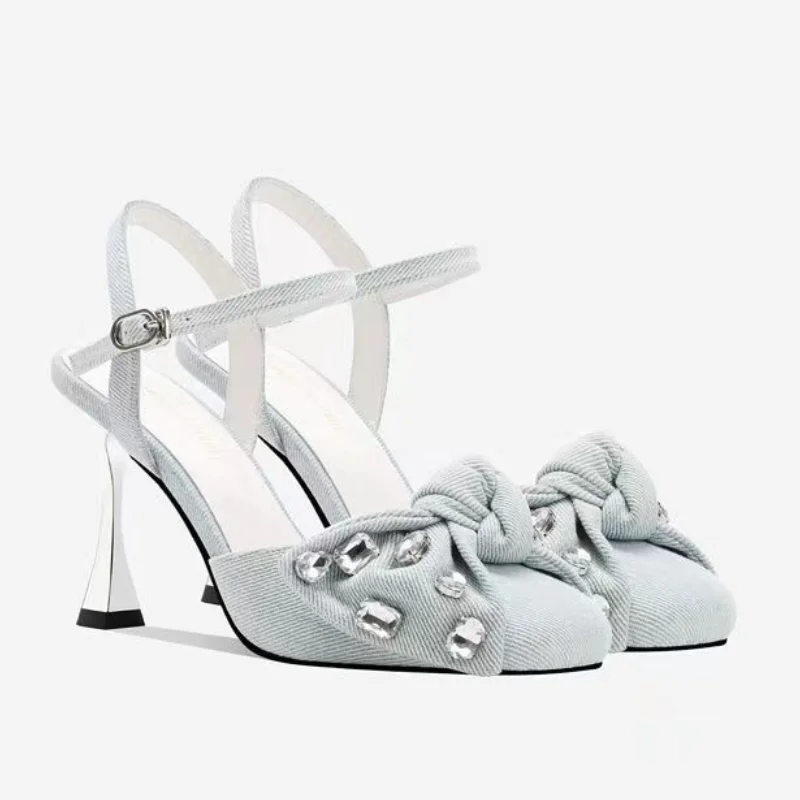 Босоножки женские с ремешком на пятке пикантные сандалии из синего денима