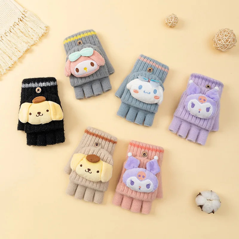 

Cute Sanrio Student Glove Kawaii Cinnamoroll My Melody Kuromi Anime Cartoon Warm Thicken Plush Flip Ski Glove Girl Birthday Gift