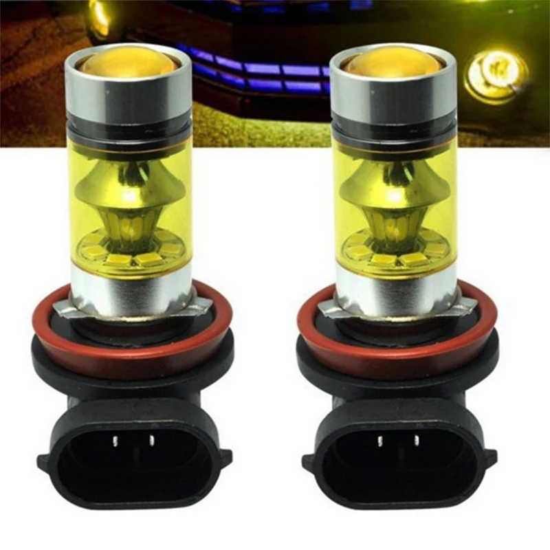 

1 Pair H11 100W Car Fog Light Blubs 20SMD LED High Power DRL Headlamp Yellow-Glod 4300K Daytime Running Lamps Auto Foglight