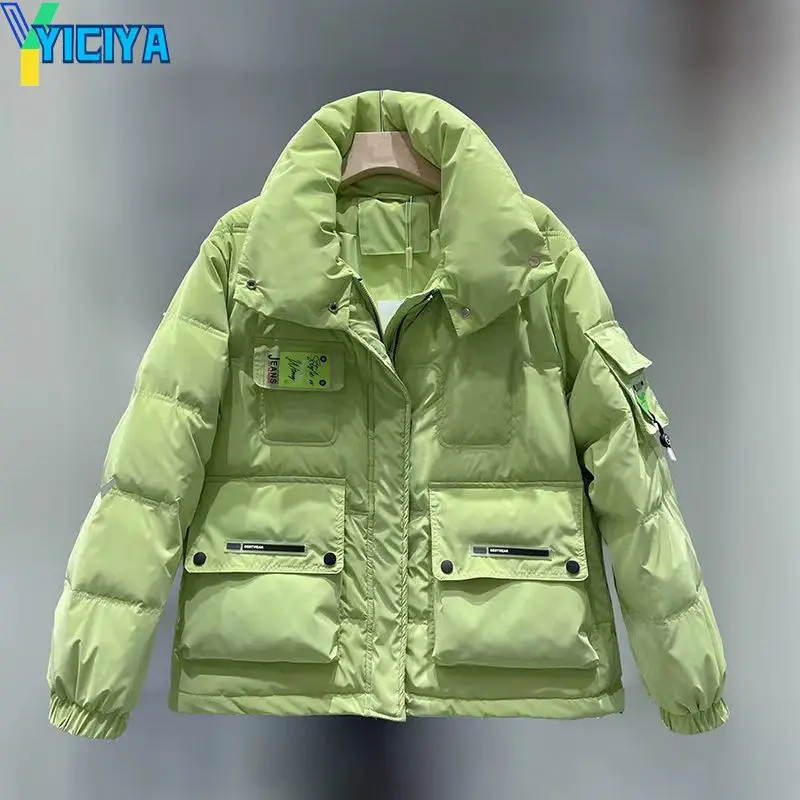 YICIYA Winter Jacket Women 2023 New Fashion Coats Stand Collar Solid Color Warm Parkas Oversize Pockets Zipper Jackets Women Y2k