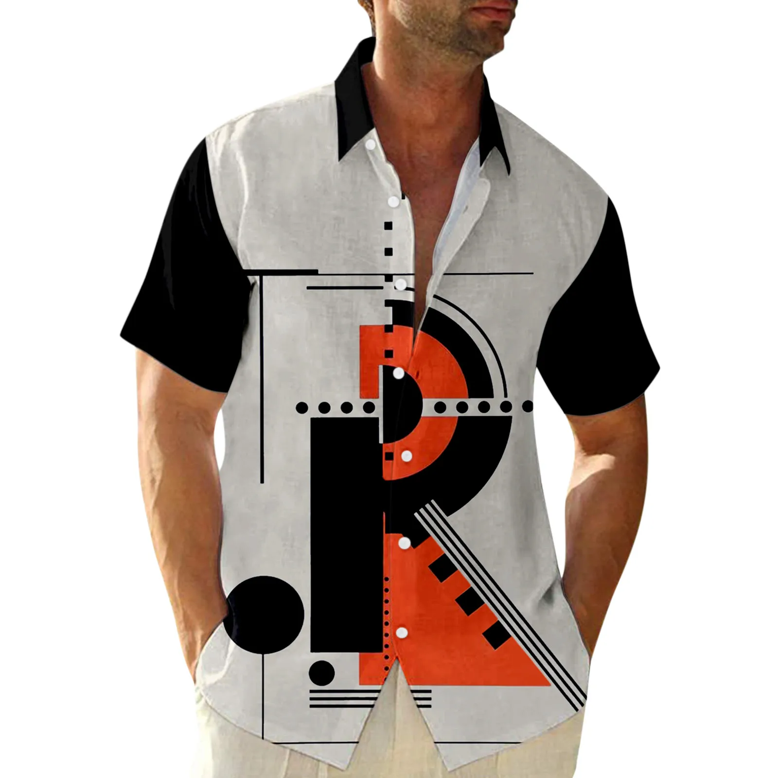 

Male Summer Casual Print Shirt Short Sleeve Turn Down Collar Shirt Pajama Large