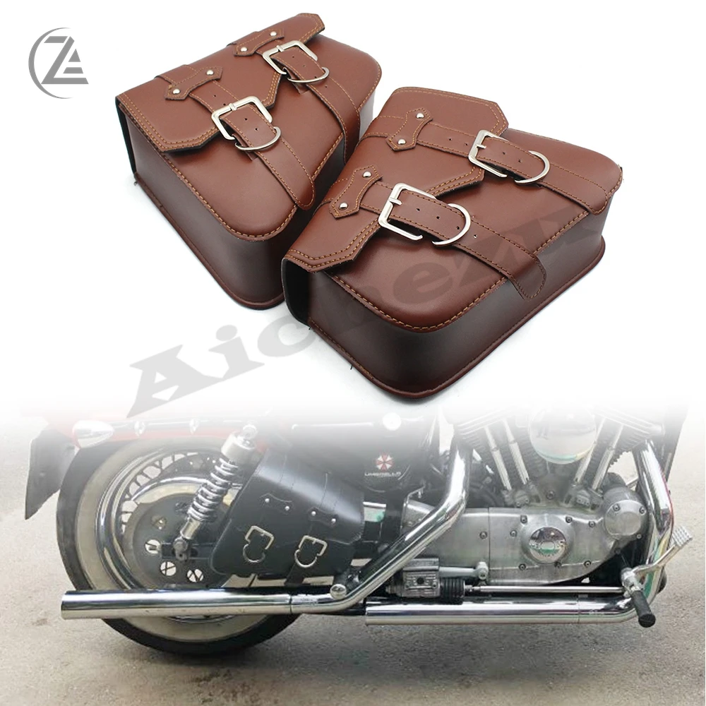 ACZ Motorcycle Leather Saddle Bags Left+Right Side Tool Bag for Honda Yamaha Harley XL883 XL1200 Softail