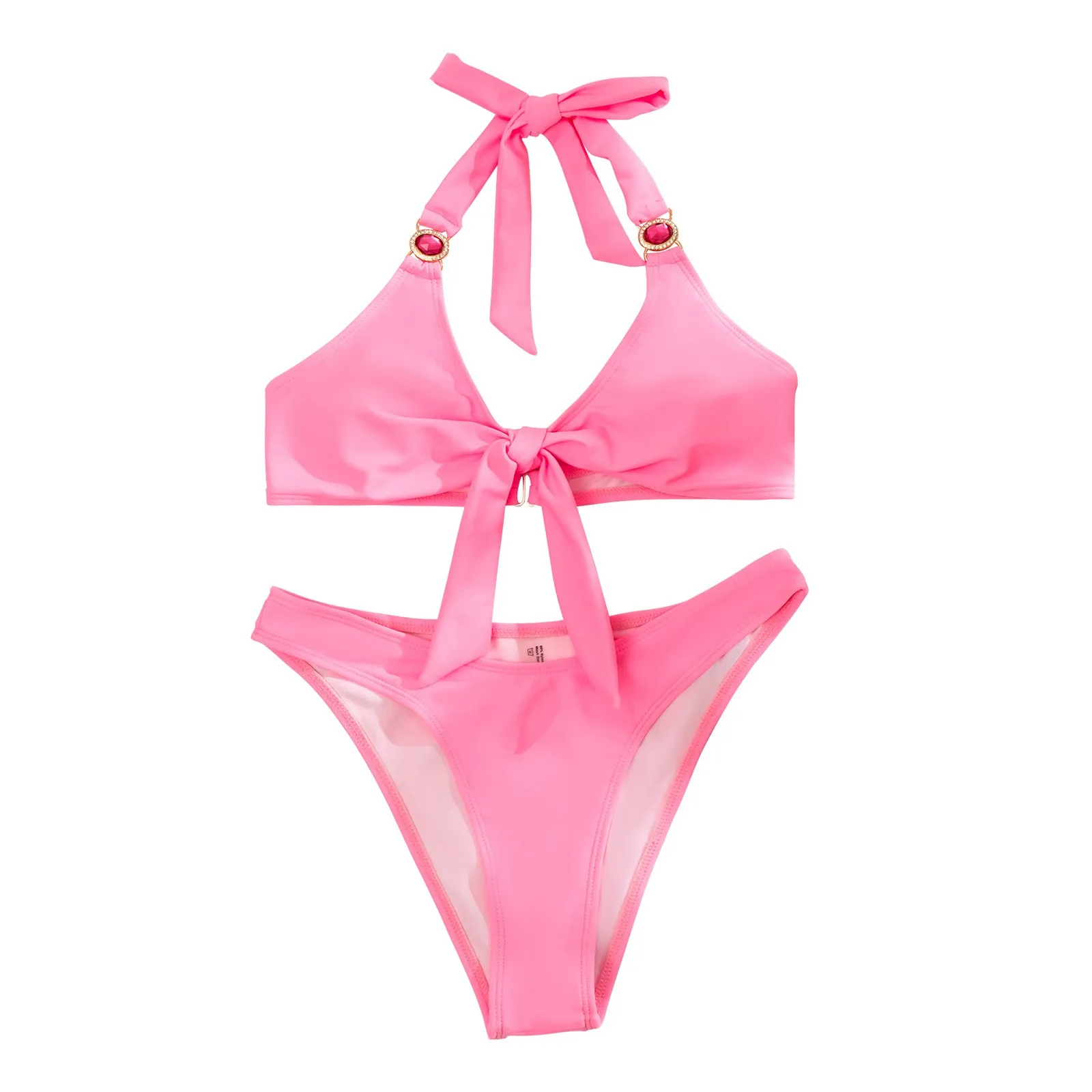 

Sexy Backless Deep Solid Women's Swimsuit tied Bikini Gathering V Color Rope Swimwears Tankinis Set Swimwears bikini string