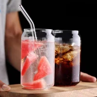 400ml570ml glass fashion water milk juice simple juice cup beer wine dessert cola can shape mug transparent drinkware straw 1pc