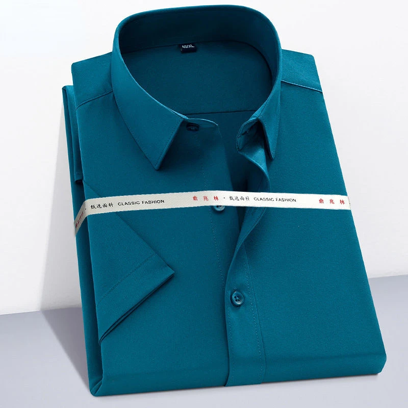 Men's Short Sleeve Work Clothes Elastic Shirt Business Casual Ice Professional White Solid Color Shirt for Young and Middle-aged