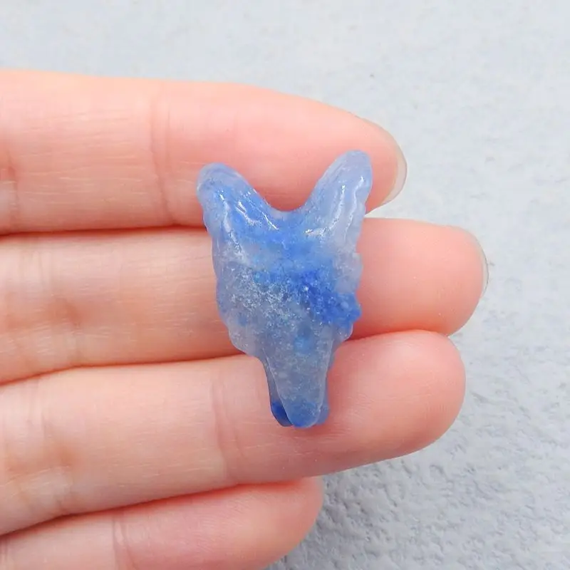 New Natural Stone Blue Aventurine Carved Wolf Head Necklace Pendant Bead,26x17x9mm 4g Semiprecious Stone Fashion Jewelry