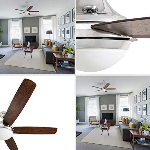 

52 Inch Contemporary Indoor LED Ceiling Fan with Light and Remote Control, Three Mounting Options, Dual Finish Blades, Reversibl