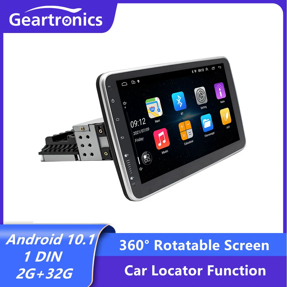 

Geartronics 1DIN Car radio Andorid 10.1 Car Stereo 10“ 360 Rotatable Screen Bluetooth WiFi GPS Carplay Locator Function