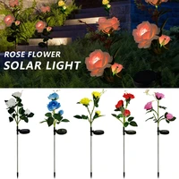 rose solar led lights outdoor garden yard decoration flower stake lamp waterproof patio pathway decorative solar rose lights