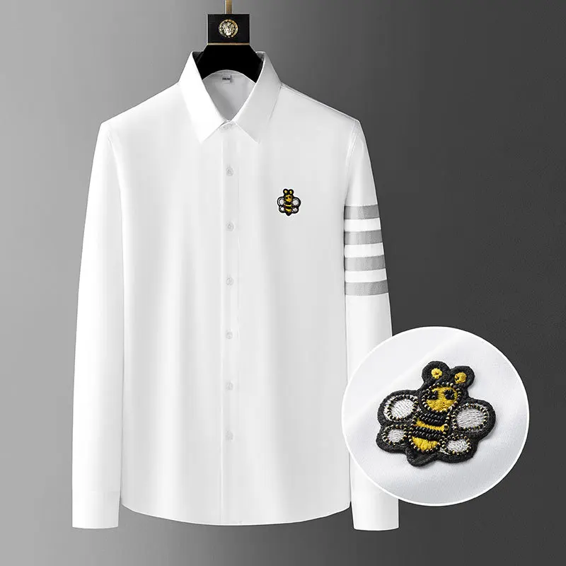 

Bee Pattern Embroidery Shirt Mens Casual Shirts Streetwear Italy Social Smoking Men Clothing Slim Shirt Herfst Long Mouwen